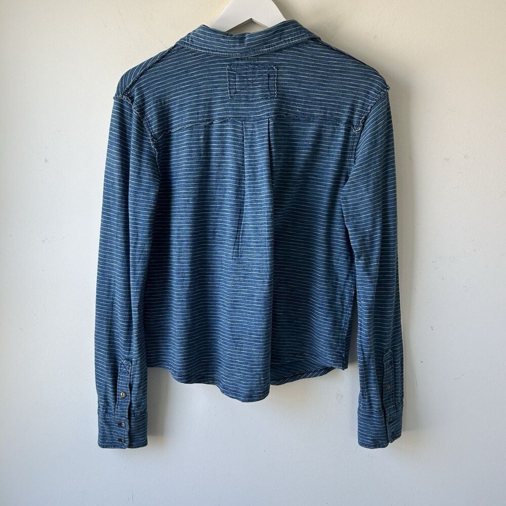 Free People We The Free Blue Long Sleeve Fitted Stripe Jersey Shirt Button Sz S - Picture 5 of 14